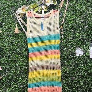 Cha Cha Striped Crochet Maxi Dress Swim Coverup - Multicolor size Medium